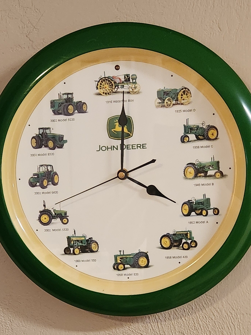 Vtg John Deere 13.5" Tractor Wall Clock Authentic Hourly Sounds 1916-2002 Tested